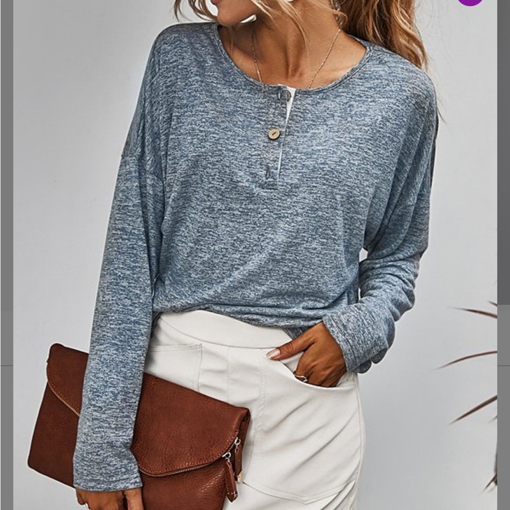 Navy Melange Henley NWT
